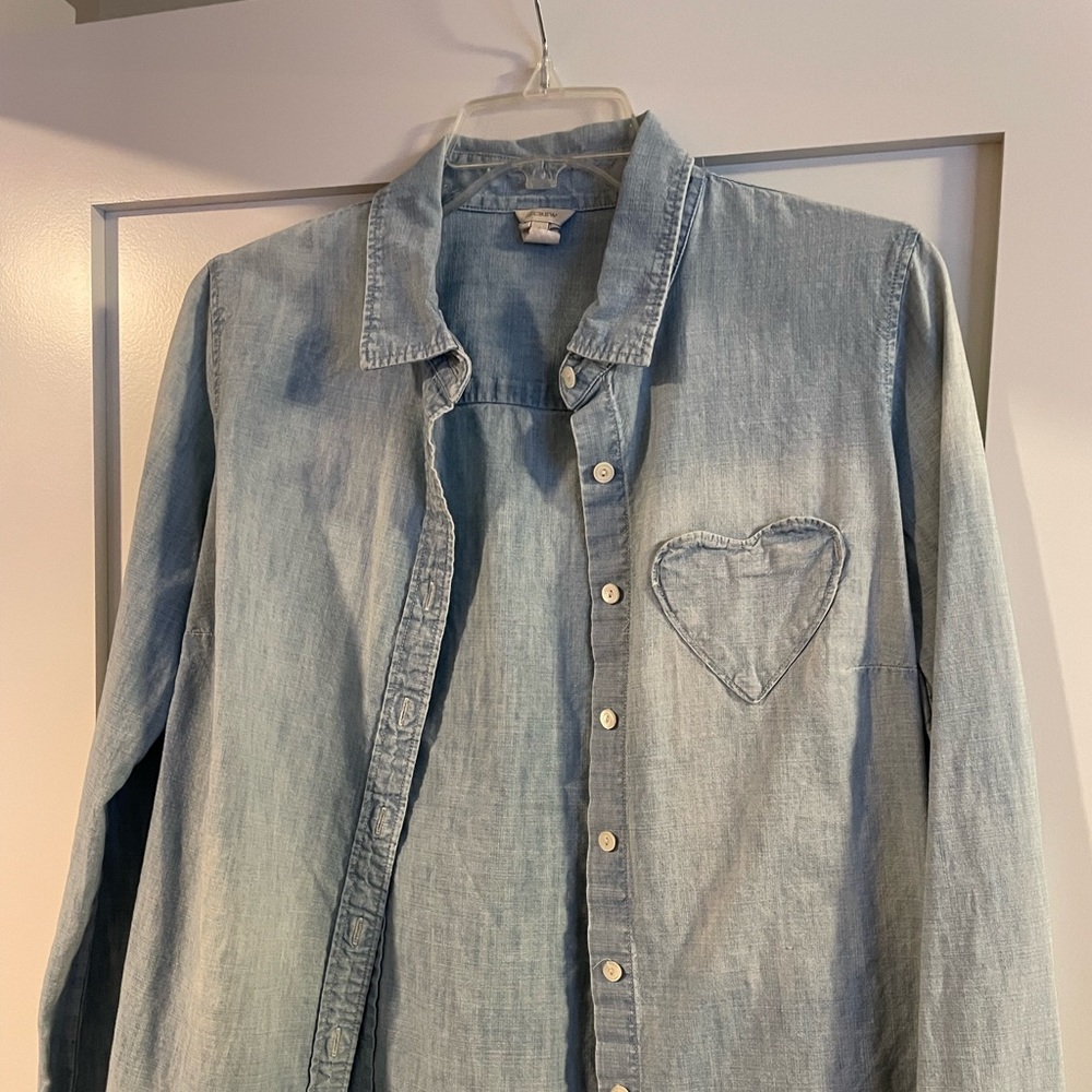 J Crew heart pocket jean shirt